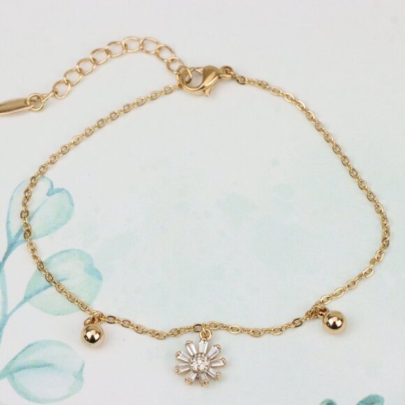 Sparkling Floral Charm Rose Gold Bracelet for Everyday Elegance, XPBL0711 - Picture 2 of 12